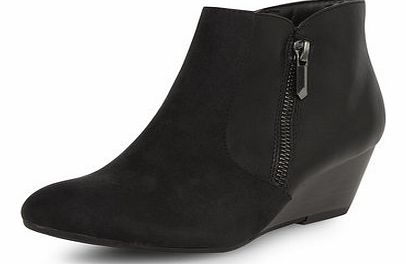 Womens Black low wedge ankle boots- Black