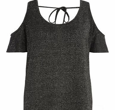 Dorothy Perkins Womens Black metallic cold shoulder top- Black
