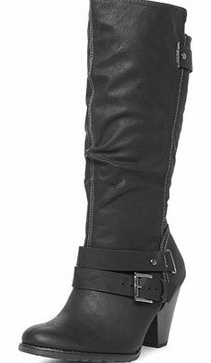 Womens Black mid-calf heeled boots- Black