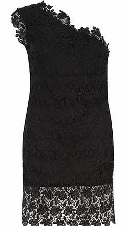 Dorothy Perkins Womens Black One Shoulder Lace Dress- Black