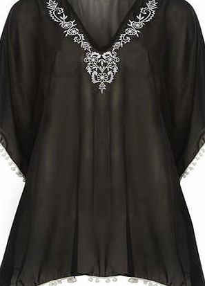 Dorothy Perkins Womens Black Pom Pom Trim Kaftan- Black DP06207201