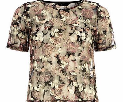 Dorothy Perkins Womens Black Print Lace Tee- Black DP05471410