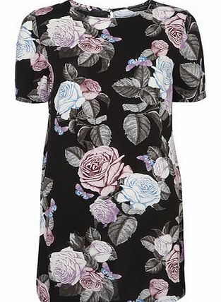 Dorothy Perkins Womens Black Rose Print Tunic- Black DP67196101