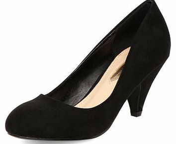 Womens Black round toe mid heel court shoes-