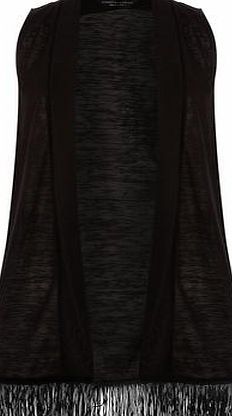 Dorothy Perkins Womens Black Sleeveless Fringe Kimono- Black