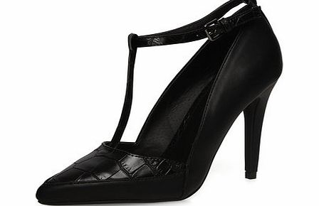 Dorothy Perkins Womens Black T-bar pointed court shoes- Black