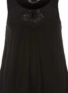 Dorothy Perkins Womens Black Tie Front Peasant Top- Black