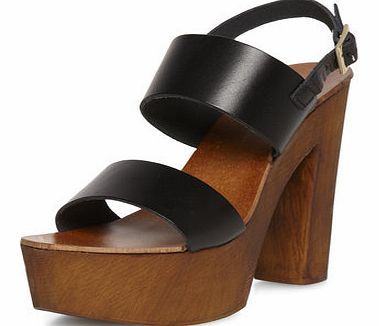 Dorothy Perkins Womens Black wooden platform sandals- Black