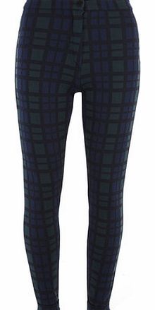 Dorothy Perkins Womens Blue and Green Check Treggings- Blue