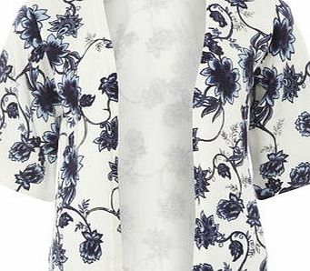 Dorothy Perkins Womens Blue and Ivory Printed Kimono- Blue
