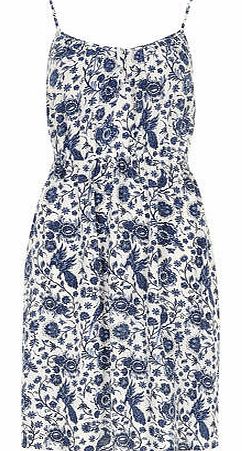 Womens Blue and White Floral Dress- Blue