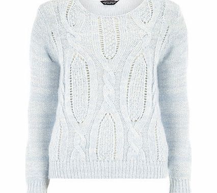 Dorothy Perkins Womens Blue Cable Front Jumper- Pale Blue
