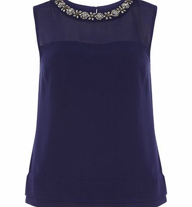Dorothy Perkins Womens Blue Embellished Bubble Top- Blue