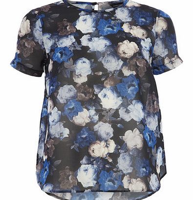 Dorothy Perkins Womens Blue Floral Dip Back Tee- Unspecified