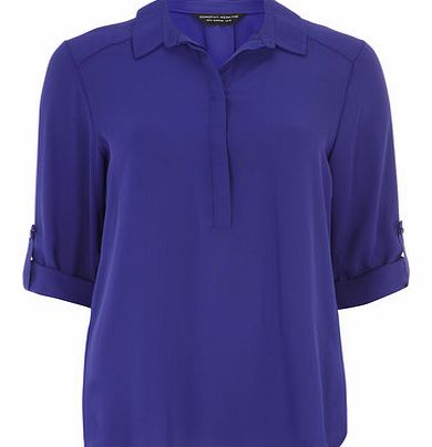 Dorothy Perkins Womens Blue Half Placket Roll Sleeve Top- Blue