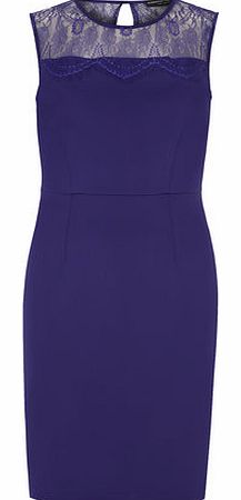 Dorothy Perkins Womens Blue Lace Yoke Pencil Dress- Cobalt