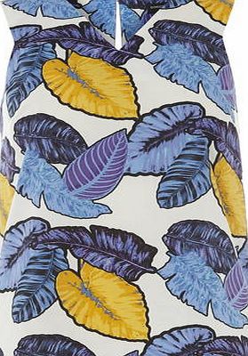 Dorothy Perkins Womens Blue Leaf High Neck Shell Top- Blue