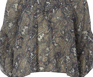 Dorothy Perkins Womens Blue Paisley Gypsy Frill Top- Blue