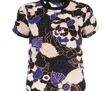 Dorothy Perkins Womens Blue rose printed crepe tee- Blue