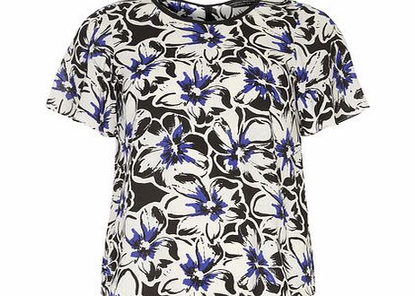 Dorothy Perkins Womens Blue Sketchy Floral Print Top- Blue