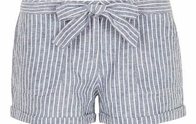 Dorothy Perkins Womens Blue Stripe Linen belted shorts- Blue