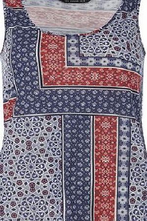 Dorothy Perkins Womens Blue Tile Print Scoop Vest Top- Blue