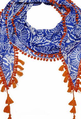 Dorothy Perkins Womens Blue Tile Tassel Kite Scarf- Blue