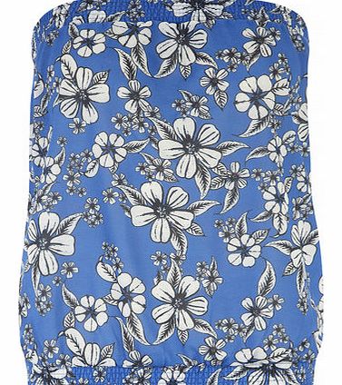 Womens Blue Tropical Print Bandeau- Blue
