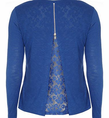 Dorothy Perkins Womens Blue Zip and Lace Jersey Knit Top- Cobalt