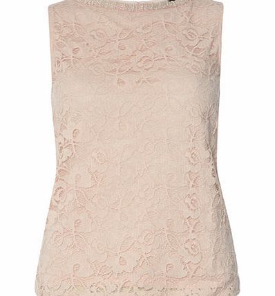 Dorothy Perkins Womens Blush Bling Lace Shell Top- Blush