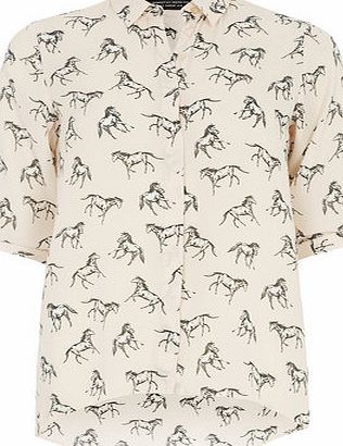 Dorothy Perkins Womens Blush Horse Print Roll sleeve Top- Pink