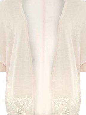 Dorothy Perkins Womens Blush Lace Hem Cocoon Cardigan- Pink
