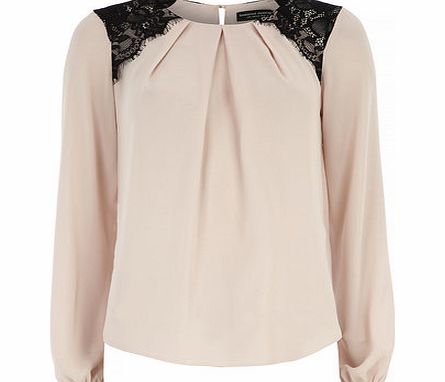 Dorothy Perkins Womens Blush Lace Shoulder Top- Pink DP05506715
