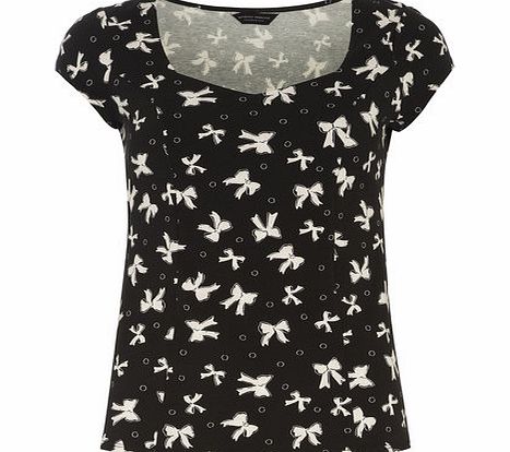 Dorothy Perkins Womens Bow Print Sweetheart Tee- Black DP56403383