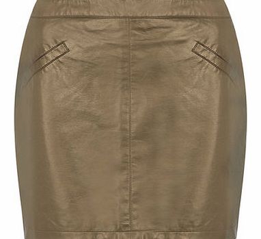 Dorothy Perkins Womens Bronze leather look mini skirt- Brown