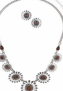 Dorothy Perkins Womens Brown Flower Jewellery Set- Brown
