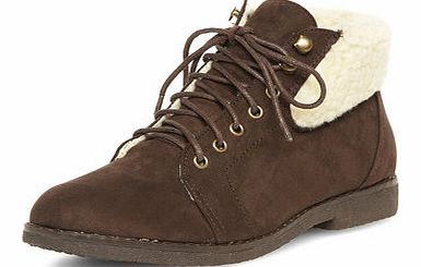 Dorothy Perkins Womens Brown sherling edge lace ankle boots-