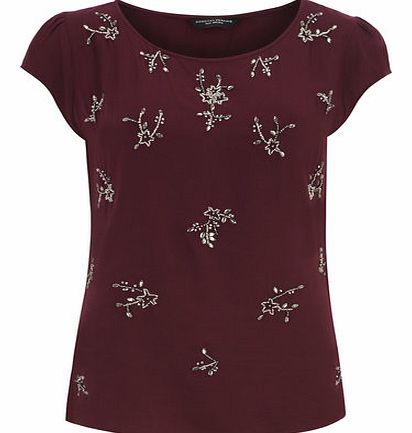 Dorothy Perkins Womens Burgundy Embellished Tee- Red DP67187871