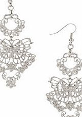 Dorothy Perkins Womens Butterfly Lace Silver Earrings- Silver