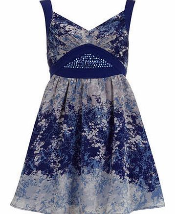 Dorothy Perkins Womens Chase 7 Blue Floral Greek Dress- Blue