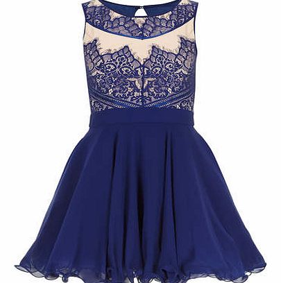 Dorothy Perkins Womens Chi Chi Eyelash lace skater dress- Blue