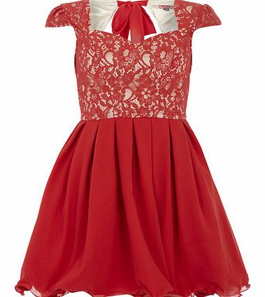 Womens Chi Chi Lace cap sleeve skater dress- Red