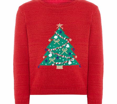 Dorothy Perkins Womens Childrens Christmas Tree Jumper- Red