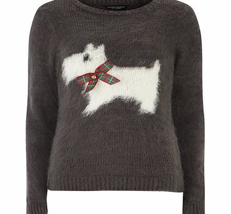 Womens Christmas Scottie Dog Jumper- Grey