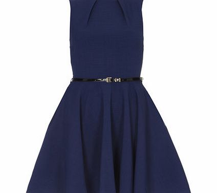 Dorothy Perkins Womens Closet Blue Belted Flared Dress- Blue