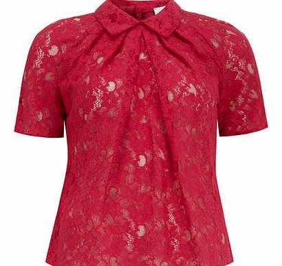 Dorothy Perkins Womens Closet Cerise Lace Collar Blouse- Pink