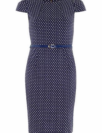 Dorothy Perkins Womens Closet Navy Polka Dot Belted Dress- Blue