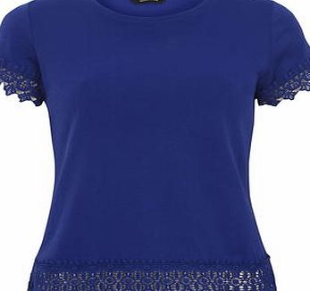 Dorothy Perkins Womens Cobalt Lace Trim Top- Blue DP56436150