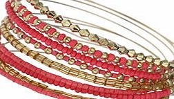 Dorothy Perkins Womens Coral Bead Mixed Bangle Pack- Coral