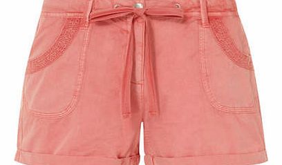 Womens Coral Crochet Pocket Shorts- Coral